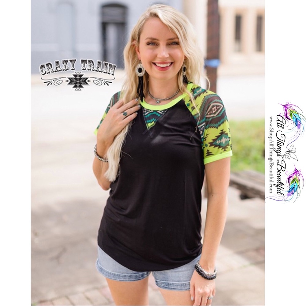 •Crazy Train Dolly Doodle Mesh Sleeve Top•